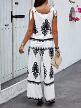 Women's Flower Print Shoulder Tie Sleeveless Top And Pants Set